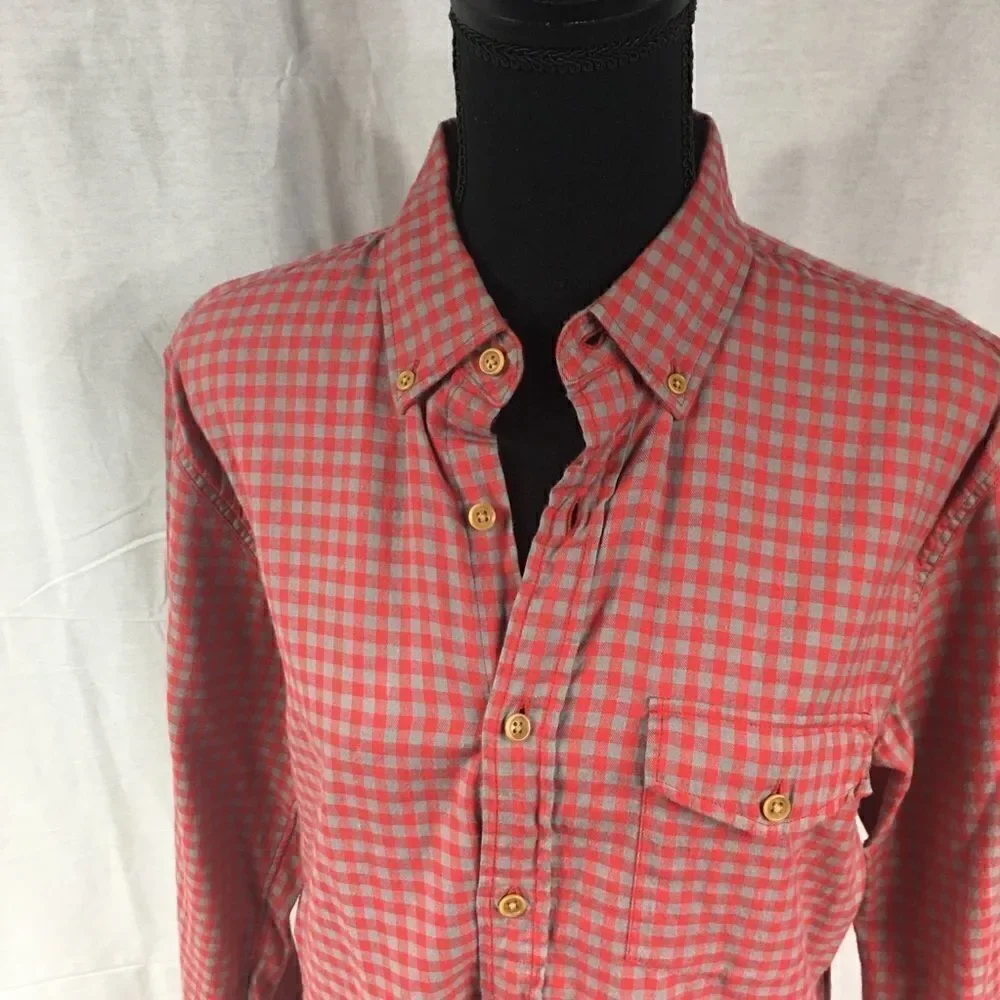J. Crew Plaid Five Button Down Shirt Medium red gray Slim long sleeves f…
